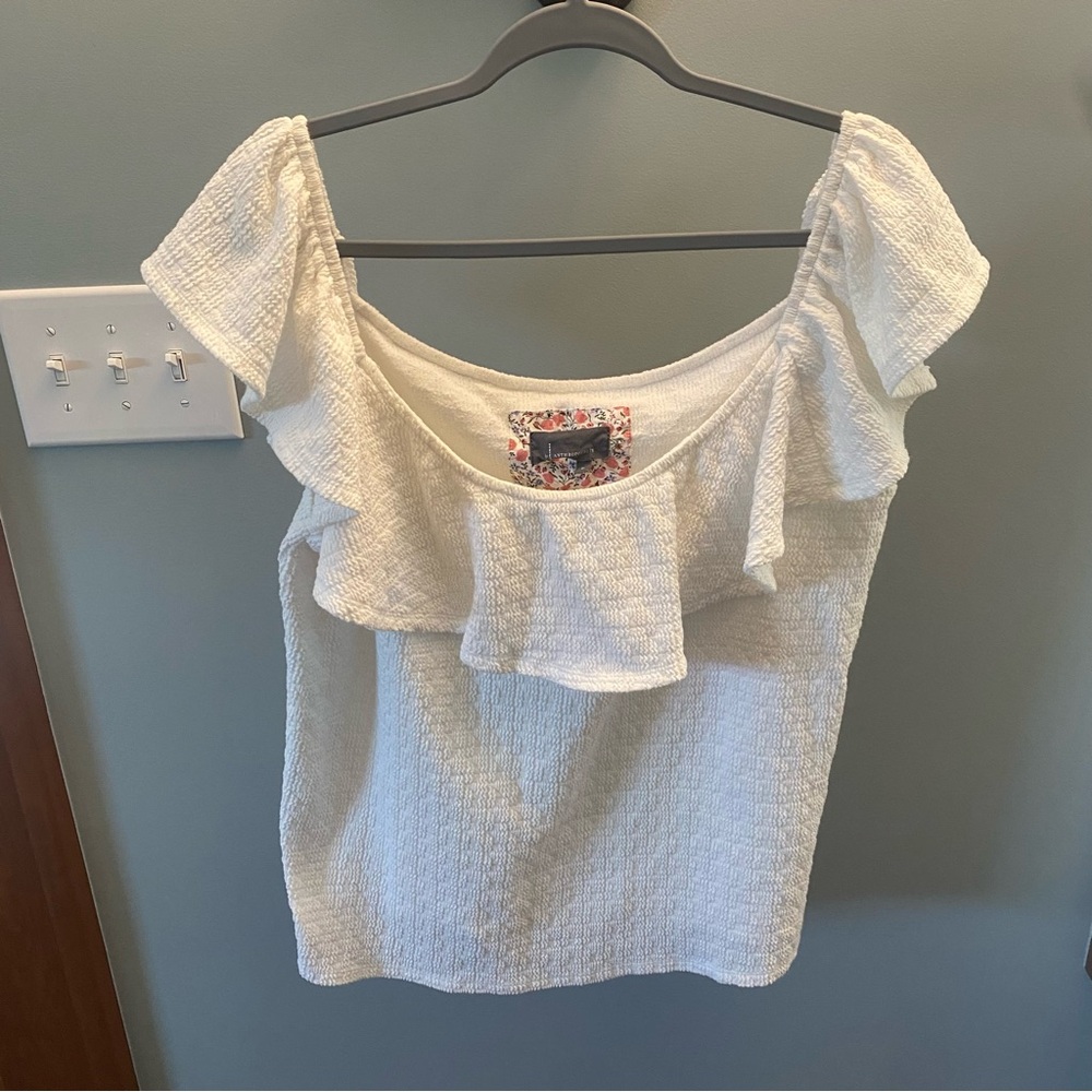 Anthropologie Off-White Ruffle Off Shoulder Top- SZ XL